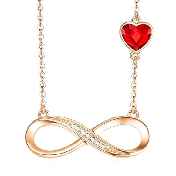 Rose Gold Infinity Heart Symbol Red Charm Link Bracelet January July Birthstone - Picture 3 of 6